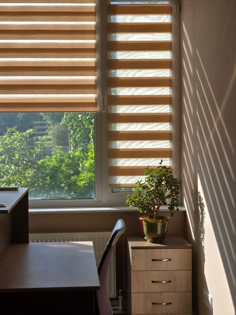 Office window shades installed as a cordless window shade option for light control and privacy